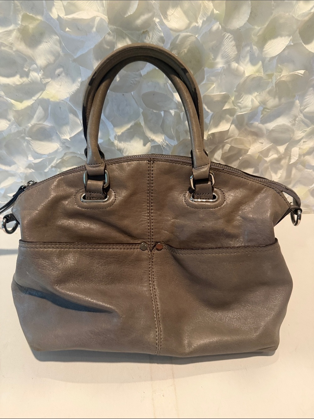 Tignanello Taupe Leather Shoulder Satchel